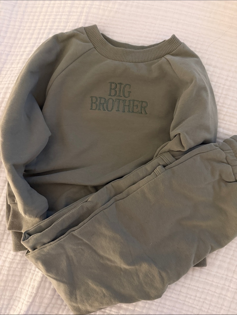 'Big Brother' Embroidered Olive Green Sweatshirt Set